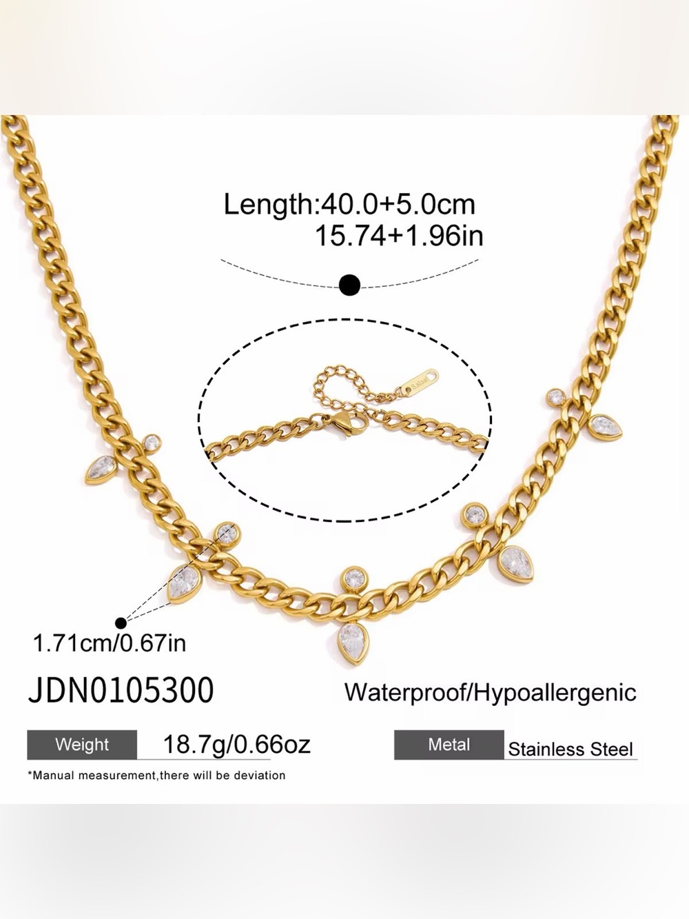 18K Gold Plated Cubic Zirconia Teardrop Charm Necklace - Picture 9 of 10